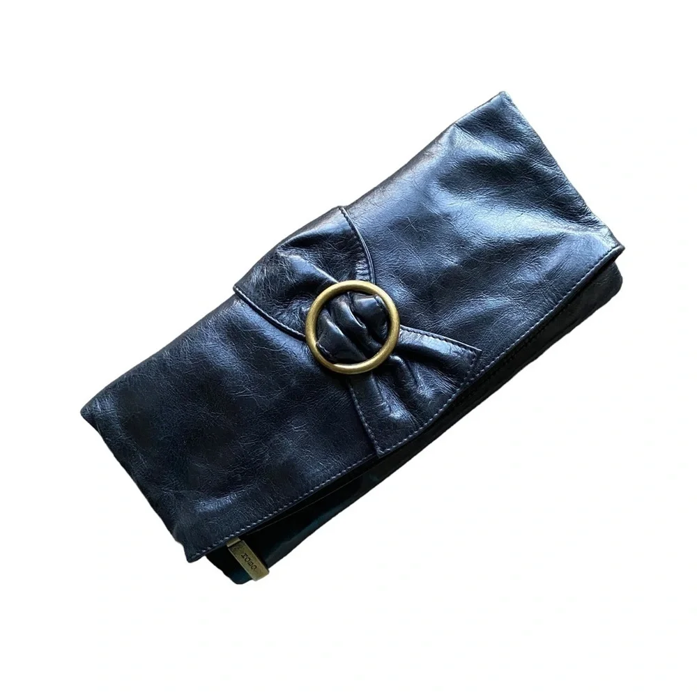 HOBO International Foldover Bow Black Leather Clutch